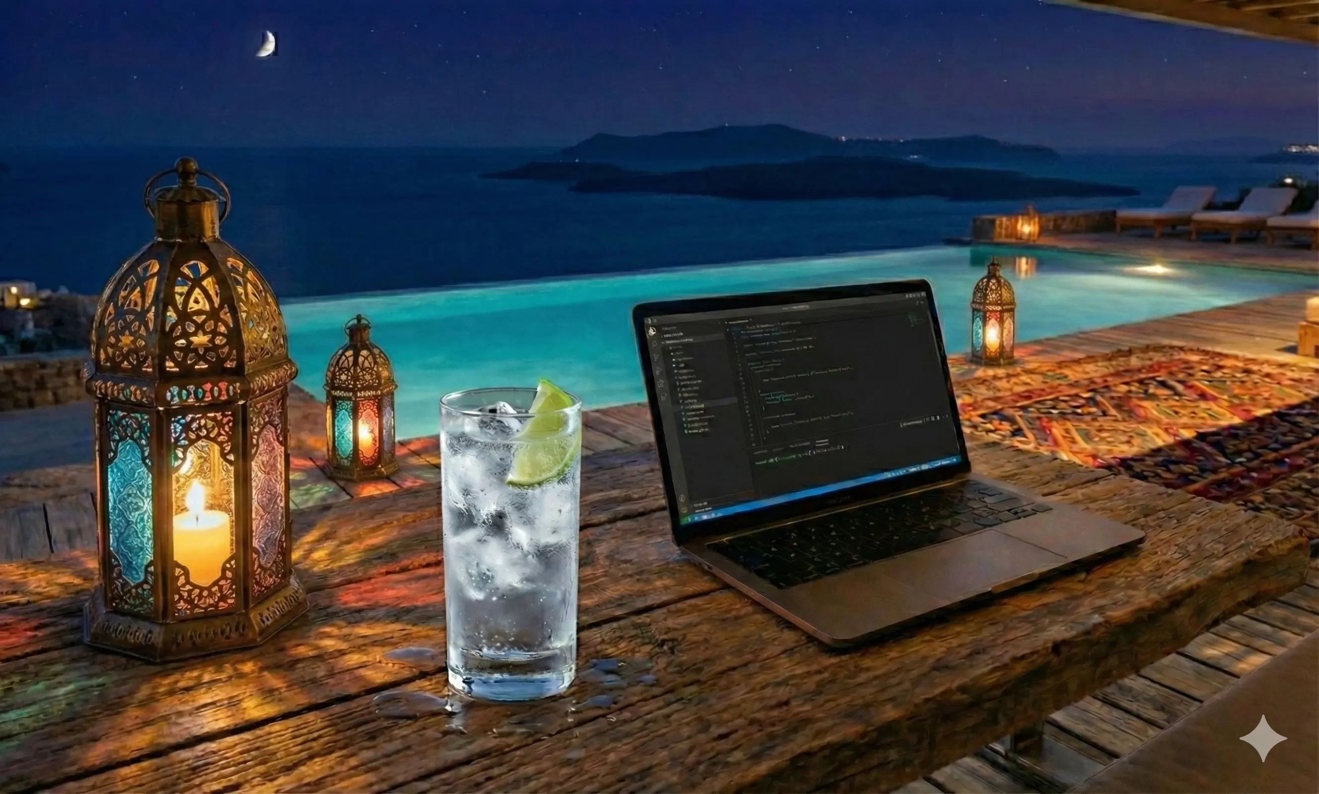 Modern workspace setup inside a luxury Lycian Coast villa with Mediterranean sea views, ideal for digital nomads and remote workers